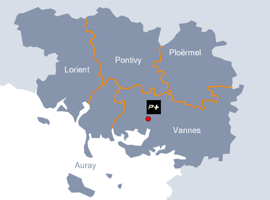Carte de la zone d'intervention de Portail + dans le Morbihan, 30km autour de Vannes